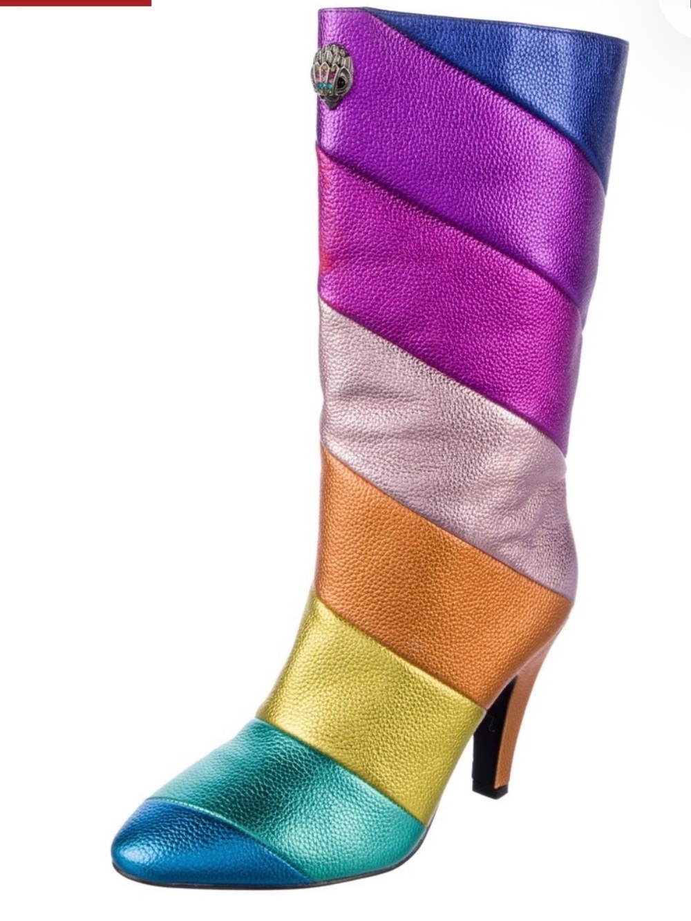 Metallic Rainbow Panel Mid-Calf Heel Boot - Multicolor